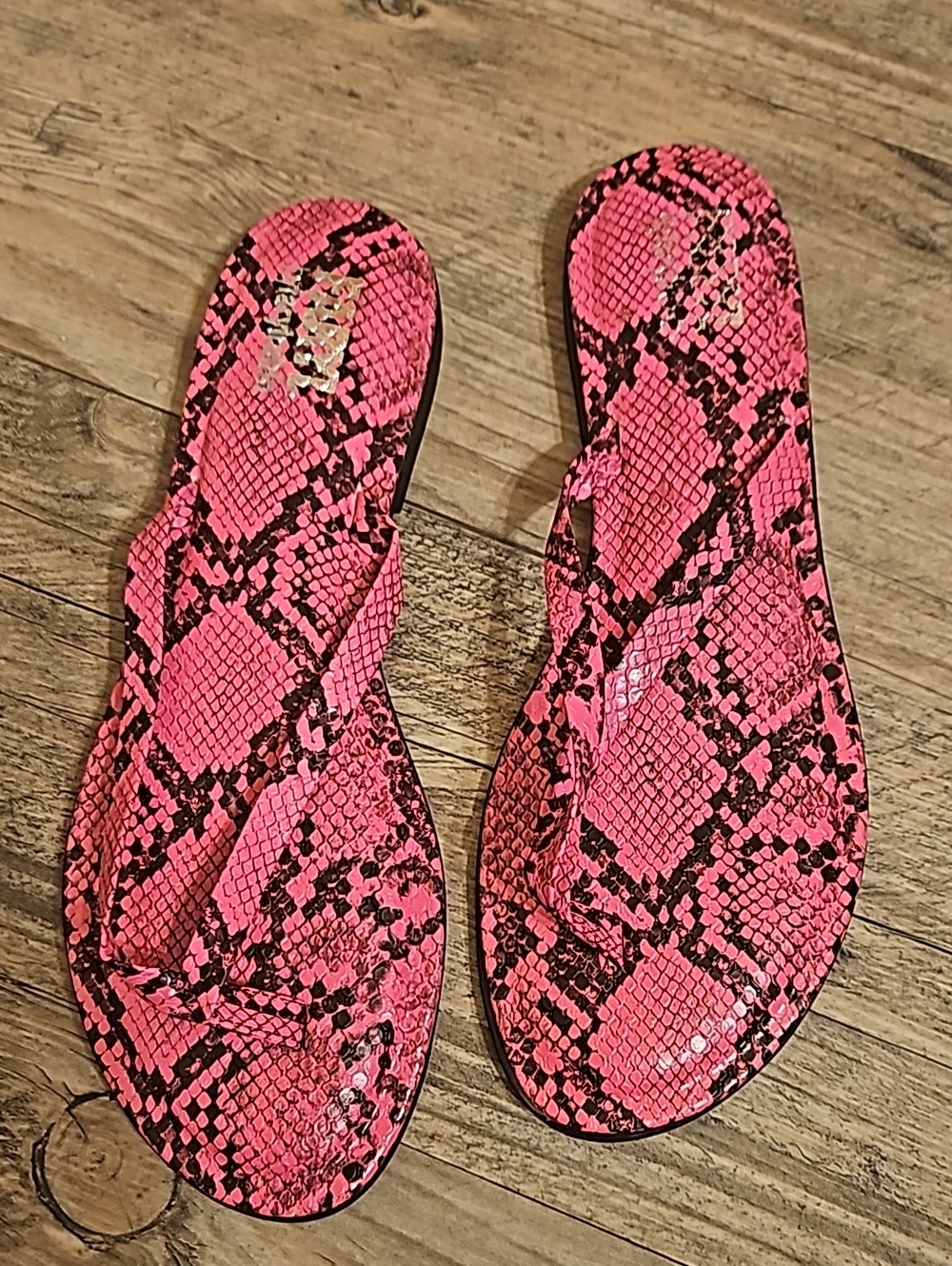 Women's Pink Snake-Print Thong Sandals